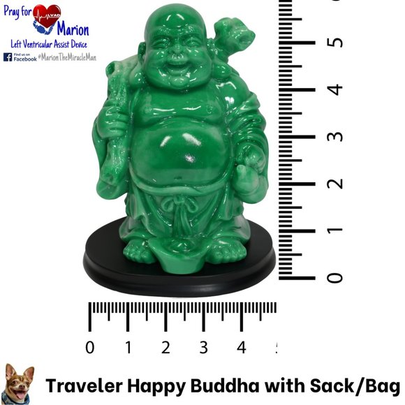 6" H Traveler Happy Buddha with Sack/Bag Jadite Simulated JadeBase 5" W x 4" D